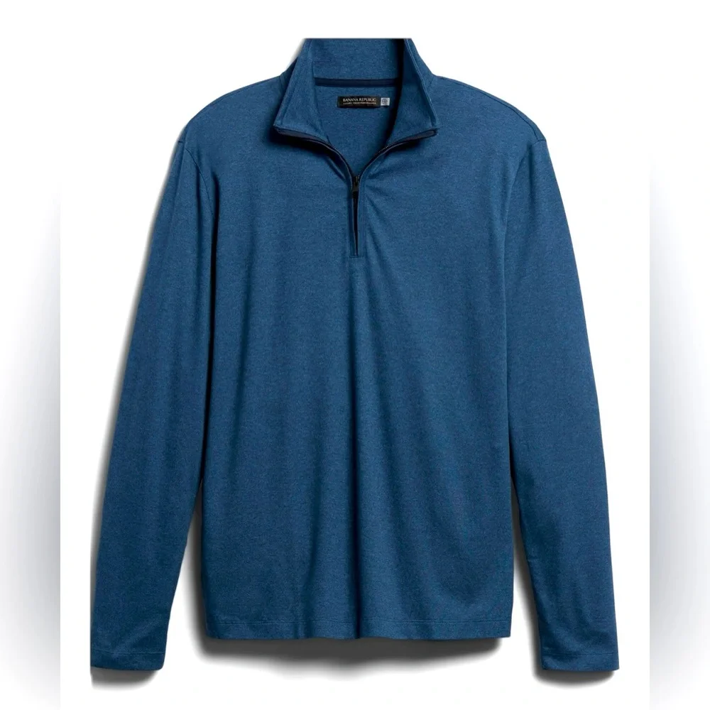 NWT Banana Republic LUXURY TOUCH PERFORMANCE HALF ZIP Collared SHIRT Small Blue